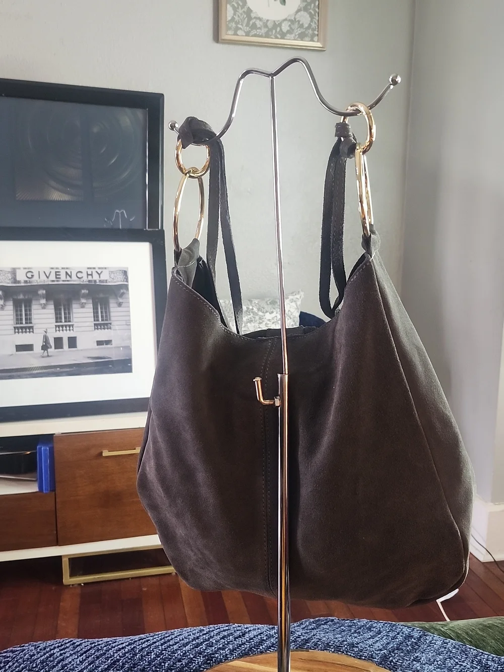 Claudia Firenze Gray Suede Hobo Shoulder Bag Crossbody Made In Italy Euc